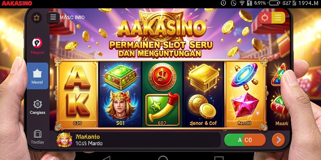 Screenshot AAKASINO menunjukkan gameplay Slot yang menarik dan penuh warna.