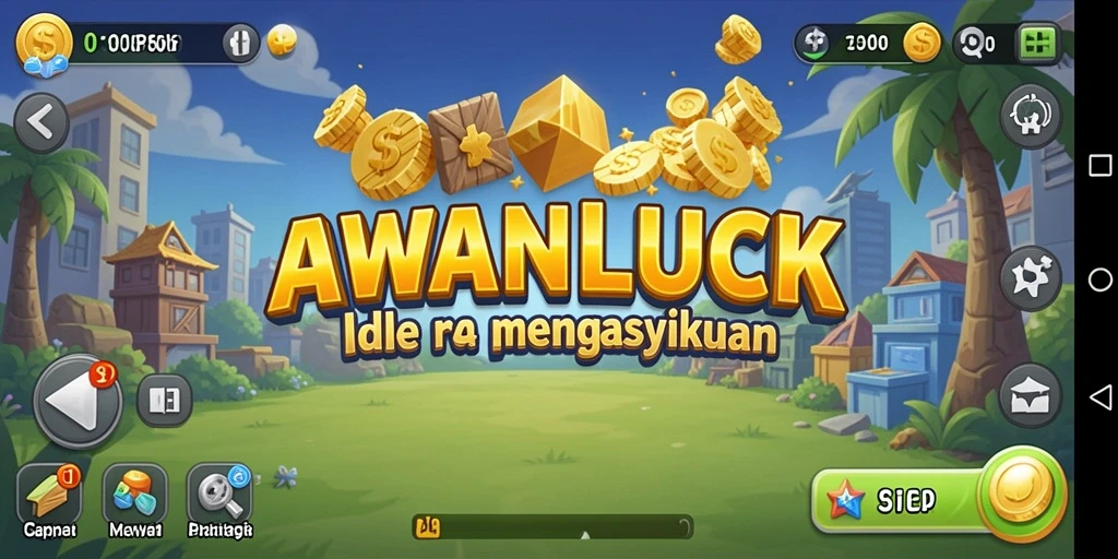 Tampilan gameplay AWANLUCK menampilkan karakter mengumpulkan sumber daya.