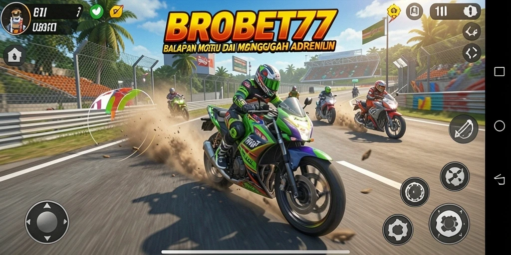 Tampilan gameplay BROBET77 yang seru dan menegangkan di lintasan motor.