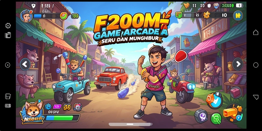 Tangkapan layar gameplay F200M menampilkan aksi seru dalam arcade.