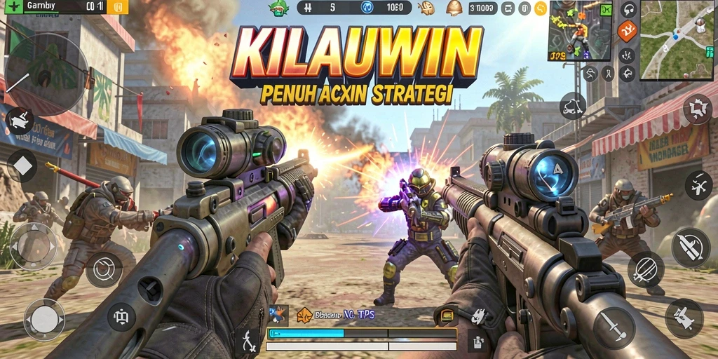 Screenshot KILAUWIN menampilkan pertarungan seru dalam mode TPS.