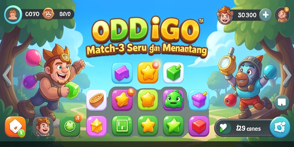 Tampilan gameplay ODDIGO dengan puzzle Match-3 yang menantang.