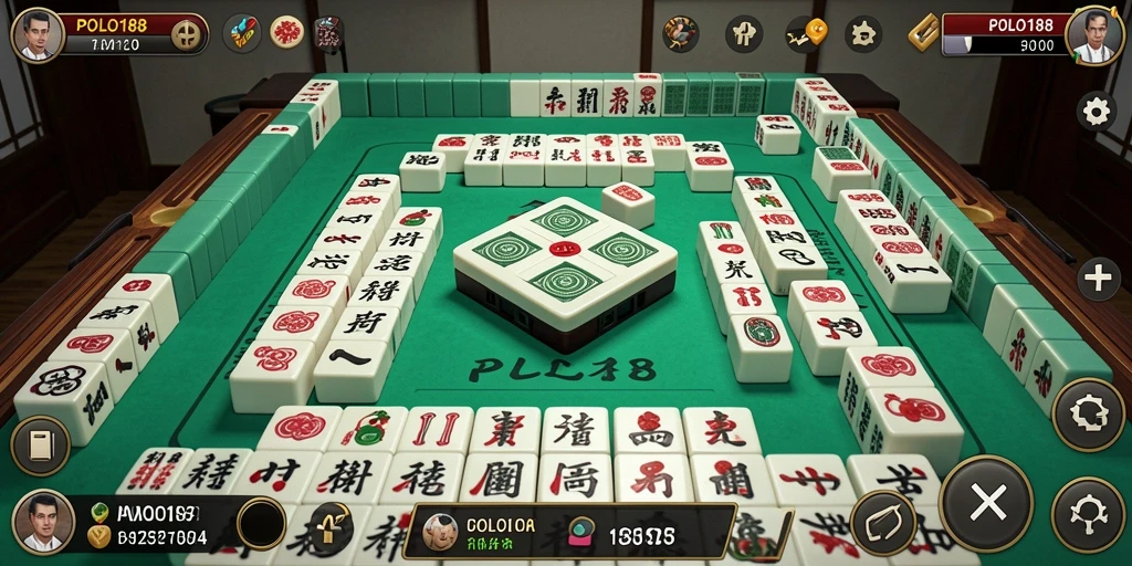Tampilan permainan Mahjong dengan papan dan desain warna-warni.
