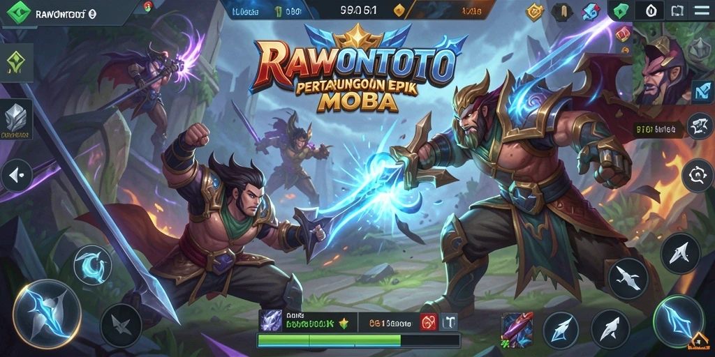 Tangkapan layar utama gameplay <strong>RAWONTOTO</strong> menampilkan aksi pertempuran epik antara para pemain.